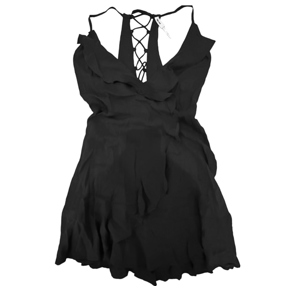 Kimchi Blue Black Ruffle Lace-Up Mini Dress